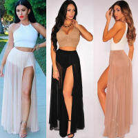 ฤดูร้อนเซ็กซี่ผู้หญิงชีฟองสูงเอว Beach Cover Ups กระโปรงหญิง Beach Wrap Maxi ต้นขา Slit แยก Bodycon Club Flare Clothes