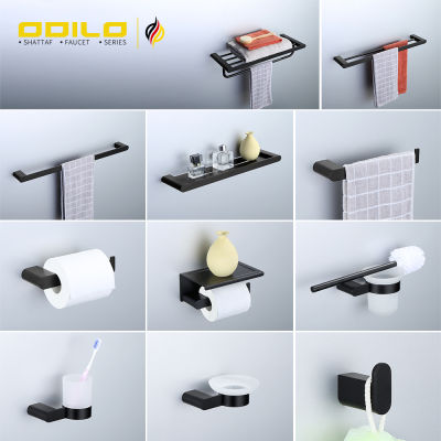 ODILO bathroom black color Pendant Towel rack paper holder Toilet brush Towel bar Coat hook series set wub