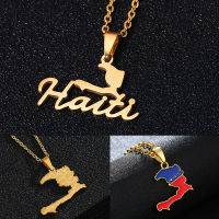 Fashion Haiti Map Falg City Pendant Necklace Gold color Stainless Steel Men Women Country Map Jewerly Republic of Irishft2023