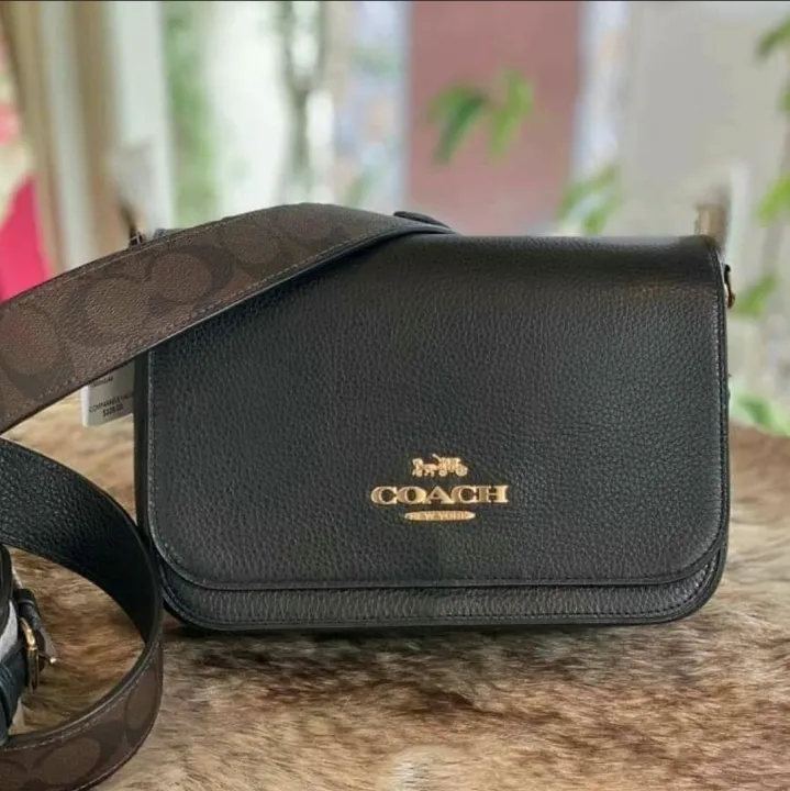 Coach F77979 Small Jes Messenger Pebble Leather with Signature Coated  Canvas Strap Black Crossbody Bag | Lazada PH