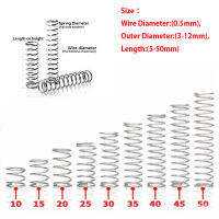 10ชิ้น0.5มิลลิเมตรนอก Dia 3-12มิลลิเมตรสแตนเลสฤดูใบไม้ผลิการบีบอัดความดันขนาดเล็กฤดูใบไม้ผลิลวดเส้นผ่าศูนย์กลาง