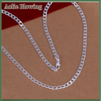 Aolie 925เงินสเตอร์ลิงผู้ชาย Sideways FLAT CHAIN สร้อยคอ4mm