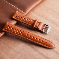 Genuine Leather Watchstrap Brown Porous Breathable Watch Band 18mm 20mm 22mm 24mm Handmade Stitching for Watch Wist Bracelets