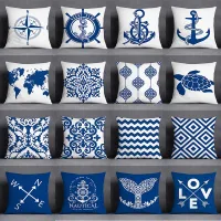 Home Decor Blue Mermaid Sailor Marines Graphic Print Pillowcase Square Bedroom Living Room Pillowcase Cushion Cover