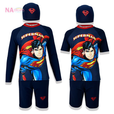 DC ชุดว่ายน้ำเด็ก ลายการ์ตูน เสื้่อ + กางเกง swimwear ซุปเปอร์แมน Superman ลิขสิทธิ์แท้ ผ้าคุณภาพดี เด็กโต 3-10 ขวบ