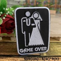 Game Over แต่งงาน ตัวรีดติดเสื้อ อาร์มรีด อาร์มปัก ตกแต่งเสื้อผ้า หมวก กระเป๋า แจ๊คเก็ตยีนส์ Quote Embroidered Iron on Patch