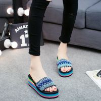 Slippers popular one word is cool procrastinate sponge wedges ms thick bottom anti-slip summer beach shoes wholesale