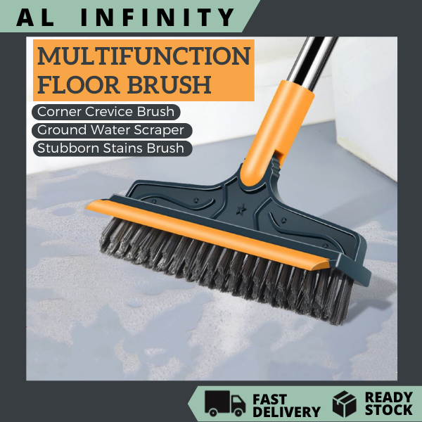 Bathroom Cleaning Brush  2in1 Floor Scrub with Wiper