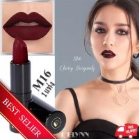 MELYNN - STUNNING PARTY MATTEVELVET LIPSTICK M16 CHERRY BURGUNDY ลิปสติกเนื้อแมท ดีและถูก ทาปากติดแน่น ทนนาน เนื้อดี ไม่มีน้ำหอม ไม่มีสารเคมี ไม่ติดแก้ว ไม่หลุด ไม่ทำให้ปากดำ ไม่มีตะกั่ว ไม่ทำให้ปากดำ ลิปสติกกันน้ำ ลิปสติกแมท 1แท่ง