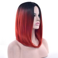 Soowee 11 Colors Synthetic Hair Black To Red Ombre Hair Short Straight Bob Wigs High Temperature Fiber Cosplay Wig for Women Wig  Hair Extensions Pads