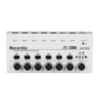 1 Piece 6 Channels Audio Mixer Mini Stereo Mixer Professional Sound Mixer 6.35MM Low-Noise USB Mixer for Recording Studio ,White