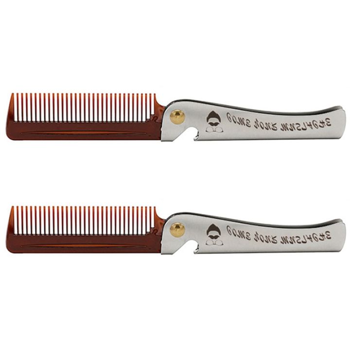 2-pcs-brown-men-folding-pocket-comb-pp-teeth-detangling-hair-beard-comb-metal-handle-foldable-combing-mustache-comb