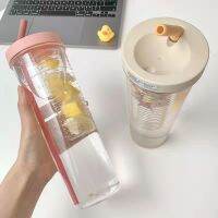 【CW】Fruit Tea ถ้วยกรองในตัวขวดน้ำน่ารักพร้อมฟางพับได้700ML ขวดน้ำแบบพกพา Office Drinkware Outdoor Shaker