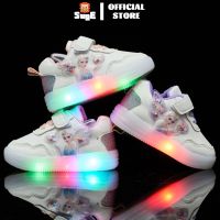 COD DSFGRTUTYIII 【Suge】Girls Shoes White Elsa Princess Led Luminous Sneakers Wing Causal Student School Shoes For Girl Gift