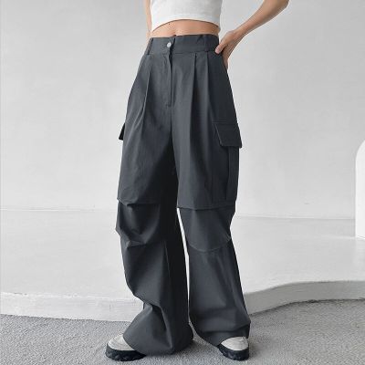 ‘；’ Women Casual Vintage Baggy Wide Leg Straight Trousers Y2K Streetwear Pants Jogger Big Pockets Oversize Overalls Sweapants