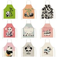 ✈▲ Cartoon Panda Multi-functional Linen Apron Dress Garden Childrens Aprons for Woman Man Kids Pink Kitchen Baking Accessories