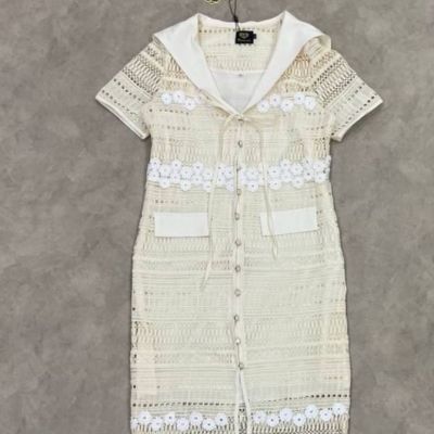 P014-021 PIMNADACLOSET - Trim Laced Creamy Dress