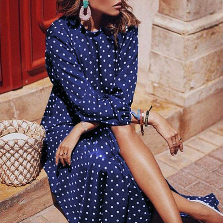 boho-lantern-sleeve-polka-dot-printed-long-dress-women-elegant-vintage-stand-collar-long-sleeves-autumn-dress-plus-size