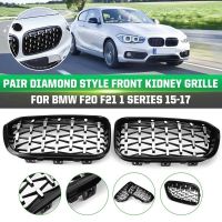 1 Pair Front Kidney Diamond Style Grille Diamond Meteor Grills for -BMW 1 Series F20 F21 2015-2017 Racing Grills