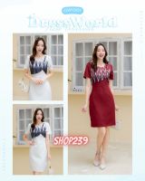 (เช็คของก่อนโอนเงิน) {S-XL} 1061 งานป้าย Dress World ชุดเดรสสั้นสีพื้น แต่งกั๊กลายไทย ดูแพงเลยจ้า