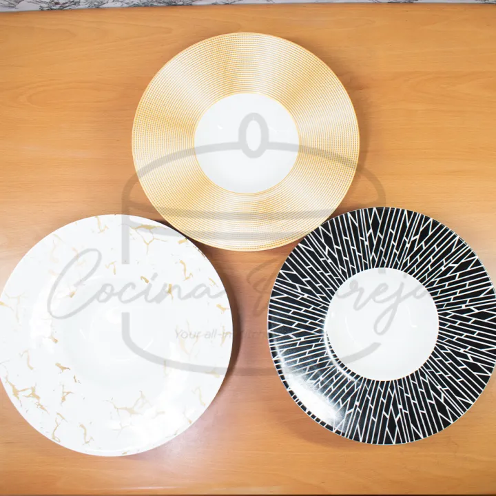 CCN Wide Rim Porcelain Round Deep Plate Microwavable Bowl Serving Hot