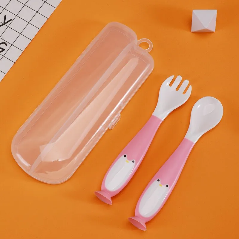 Cheap Spoon for Baby Utensils Set Auxiliary Food Silicone Spoon Toddler  Learn To Eat Training Bendable Soft Fork Children Tableware