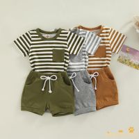 COD SDFGERTERTEEE Perfectly-Baby Boys Set Short Sleeve Stripes T-shirt with Elastic Waist Shorts Summer Outfit