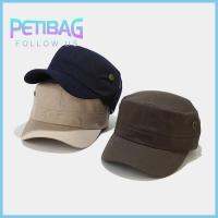 PETIBAG ผ้าฝ้ายธรรมดา หมวกกองทัพ อุปกรณ์สำหรับทหาร ใช้ได้ทุกเพศ หมวกคอมแบท หมวกแก๊ปทรงแบน ระบายอากาศได้ระบายอากาศ หมวกกันแดดหมวก Cadet