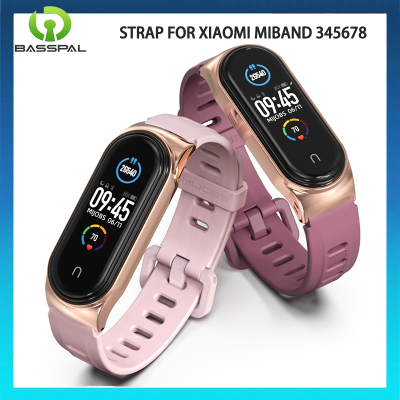 สายรัดฐานสำหรับ Xiaomi Mi Band 7 8 6 5 4 3สร้อยข้อมือสมาร์ททั่วโลก Pulseira สำหรับ Mi Band 4 NFC สายรัดข้อมือซิลิโคนอุปกรณ์กล่องโลหะ Miband 6 7 8 Band