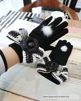 Cashmere Gloves Bowknot Cashmere Gloves Fashion Winter Korean Thickening Warm Cute Riding Touch Screen Gloves A422