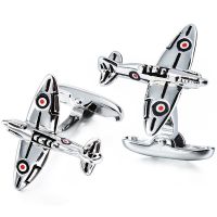 【Big-promotion】 Gift Pop HAWSON Fashion Spitfire War เครื่องบิน Cuff Link ชุดคลิปเนคไทสีเงินผูกบาร์เข็มกลัดเครื่องประดับตลกสำหรับปาร์ตี้