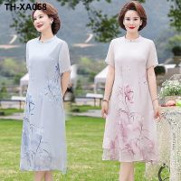 Middle-aged mother summer dress new noble style cheongsam temperament middle-aged and elderly womens short-sleeved chiffon skirt