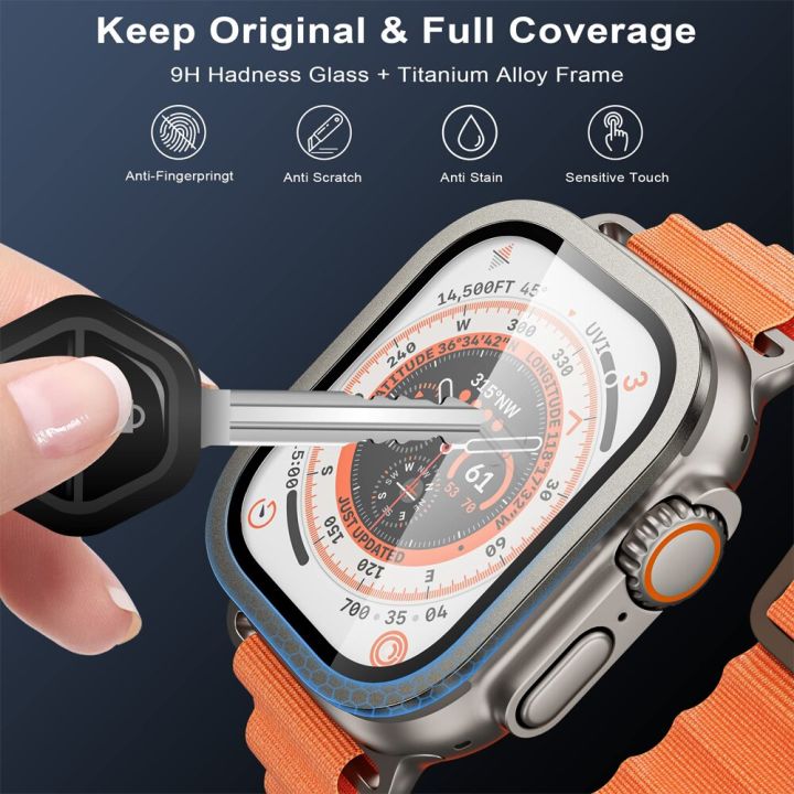 metal-bumper-tempered-glass-for-apple-watch-ultra-49mm-accessories-screen-protector-titanium-alloy-protective-frame-film-iwatch-screen-protectors