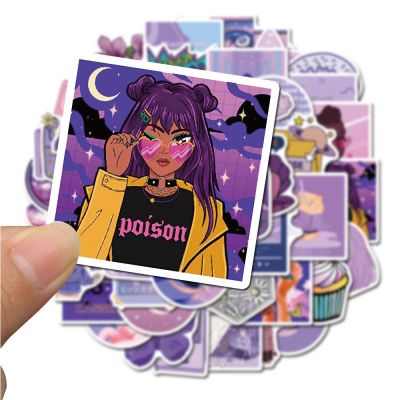 50Pcs INS Purple Cute Girl Cartoon Hand Account Stickers Laptop Suitcase Waterproof