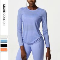 Long Sleeve Yoga Shirt Women Side Pleated Loose Workout Gym Top Breathable Quick Dry Running Sweatshirt Female Sportswear