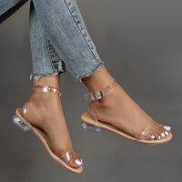 Transparent Pvc Jelly Sandals for Women 2023 Summer Casual Open Toe Beach Shoes Woman Clear Low Heels Ankle Strap Sandles Female