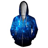 HX ล่าสุดซิป Hoodie ตลกอิเล็กทรอนิกส์ชิปผู้ชายผู้หญิง 3D พิมพ์แฟชั่น Unisex สบาย ๆ ฮาราจูกุเต็มชุดถนนด้านบน