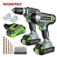 WORKPRO 20V Cordless Drill Combo Kit, Drill Driver and Impact Driver with 2x 2.0Ah Batteries and 1 Hour Fast Charger