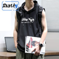 RUNAY เสื้อเสื้อกล้ามลำลองผู้หญิงลำลองสำหรับผู้ชาย,เสื้อสีทึบกีฬาแขนกุดมีฮู้ดเสื้อทรงหลวมเสื้อชุดเสื้อลำลองสำหรับผู้ชายทรงพอดีตัวเข้ารูปพอดี