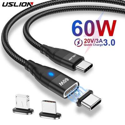 ที่ชาร์จความเร็วสูงแม่เหล็ก PD 60W แบบ USLION สายสำหรับ iPhone 13 Pro Max Xiaomi 12 USB C ถึง Type C สายชาร์จข้อมูลสำหรับแล็ปท็อปแมคบุ๊ค