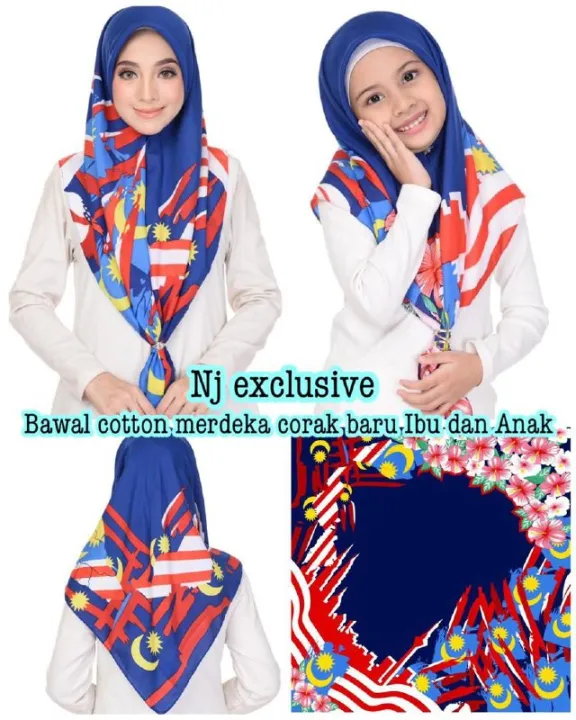 Tudung Bawal Merdeka 2020 Ibu Anak Sedondon Cotton Hijab Square Seragam ...