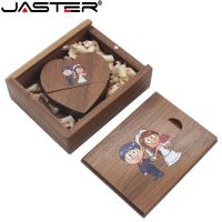 JASTER Wooden Heart USB Box USB Flash Drives U Disk Pendrive 4GB 16GB 32GB 64GB 128GB Wedding Gift 1PCS Free Custom Logo