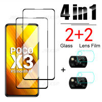 4in1 ป้องกันกระจกสำหรับ Xiaomi Poco X3 M4 M3 M2 F2 Pro F1 X2 C3 กระจกนิรภัยสำหรับ Xiaomi Poco X3 F3 GT X4 NFC เลนส์ฟิล์ม-Bajinde