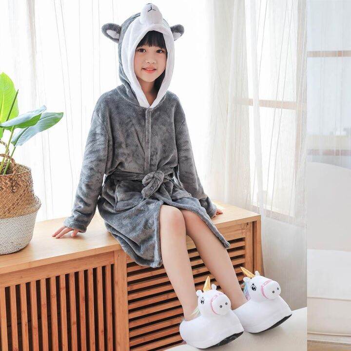 xiaoli-clothing-100-150ซม-ออกแบบใหม่เด็กเสื้อคลุมอาบน้ำสำหรับหญิงผ้าเช็ดตัว-robe-ฤดูหนาว-flannel-warm-rainbow-unicorn-เสื้อคลุมอาบน้ำเด็ก-night-robe