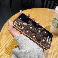 YIWESAN เคสกรณีสำหรับ OPPO A53 2020 A53s A32 A33 2020 A11S กรณีแฟชั่นน้ำวิศวกรรมหมีด้านข้างขอบกรณีบางหรูหราชุบแบบปลอกเต็มเลนส์ปกกล้องปกป้องกันกระแทกเปลือกหอย