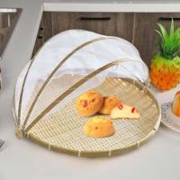 ?Dream Best? Food Serving Tent Basket with Net Cover Dustproof Organizer Handmade Insect Proof Bamboo Hand-Woven Display Tray for Bread Vegetable Outdoor