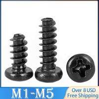 100pcs Mini Phillips Cross Recessed Pan Head Self-tapping Screw M1 M1.2 M1.4 M1.7 M2 M2.3 M2.6 M3 M3.5 M4 M5 Black Carbon Steel Screw Nut Drivers