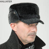 B-7372 Winter Warm Fur Hat Male Flat Cashmere Imitation Mink Cap Winter Quinquagenarian Earmuffs New Year Gift