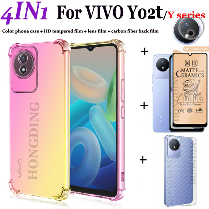 4-in-1สำหรับ-vivo-y02s-กรณีโทรศัพท์สี-ซอฟท์เซรามิกเคลือบเต็มกระจก-กล้องเลนส์กลับหน้าจอสติ๊กเกอร์สำหรับ-vivo-y02s-y77-5กรัมคาร์บอนไฟเบอร์ฟิล์มป้องกันหน้าจอ