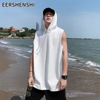 EERSHENSHI ผู้ชายแขนสั้นผู้ชายเสื้อกั๊กคลุมด้วยผ้าออกแบบสีทึบง่าย